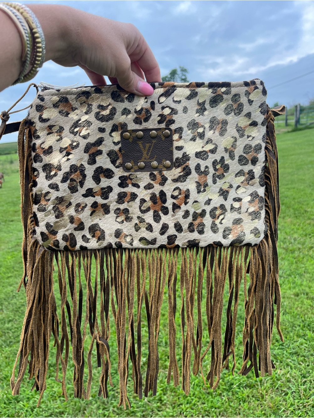 Leopard Print Fringe Crossbody Bag - Brown/Black